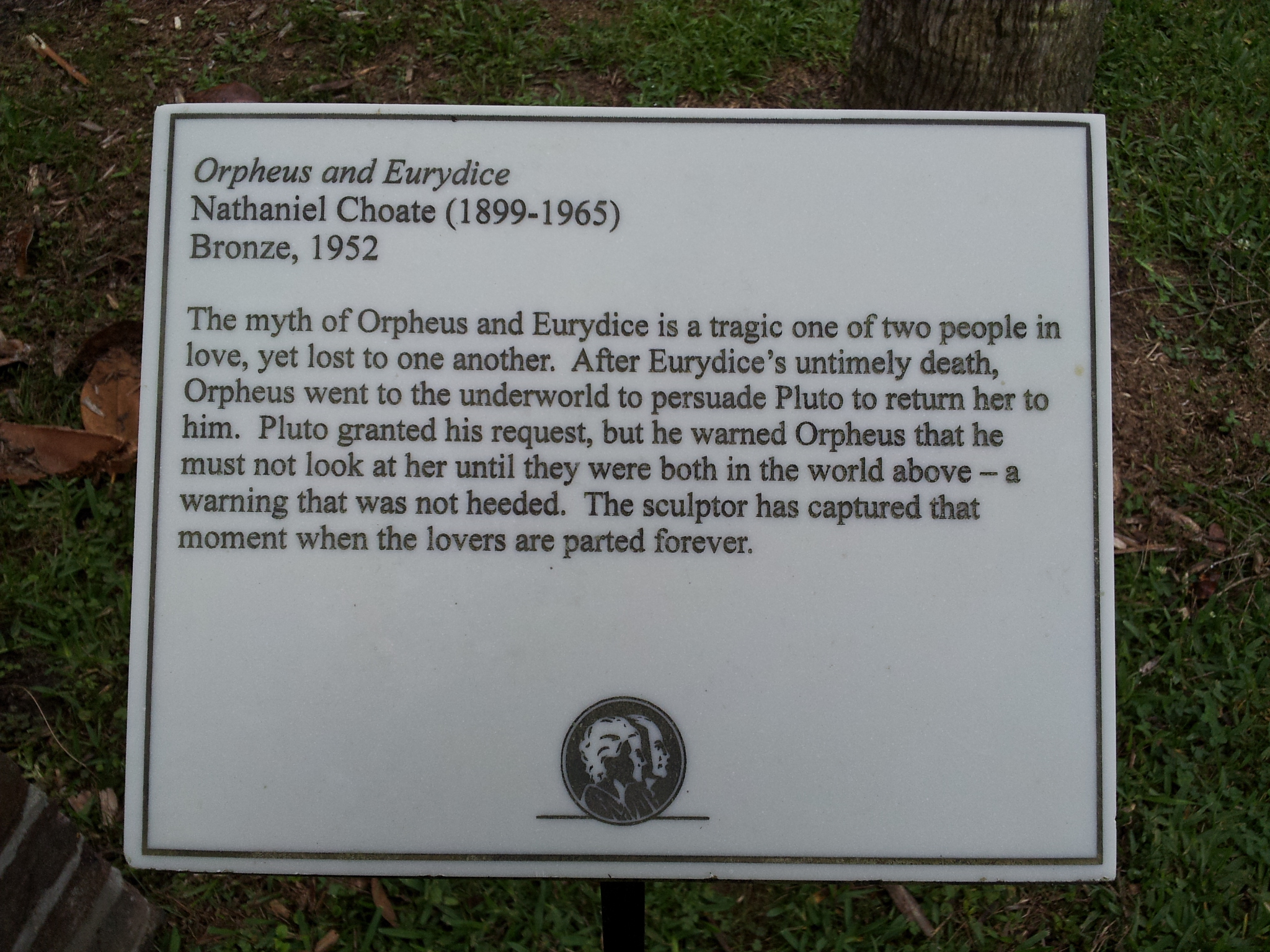 Orpheus and Eurydice by Nathaniel Choate (plaque)